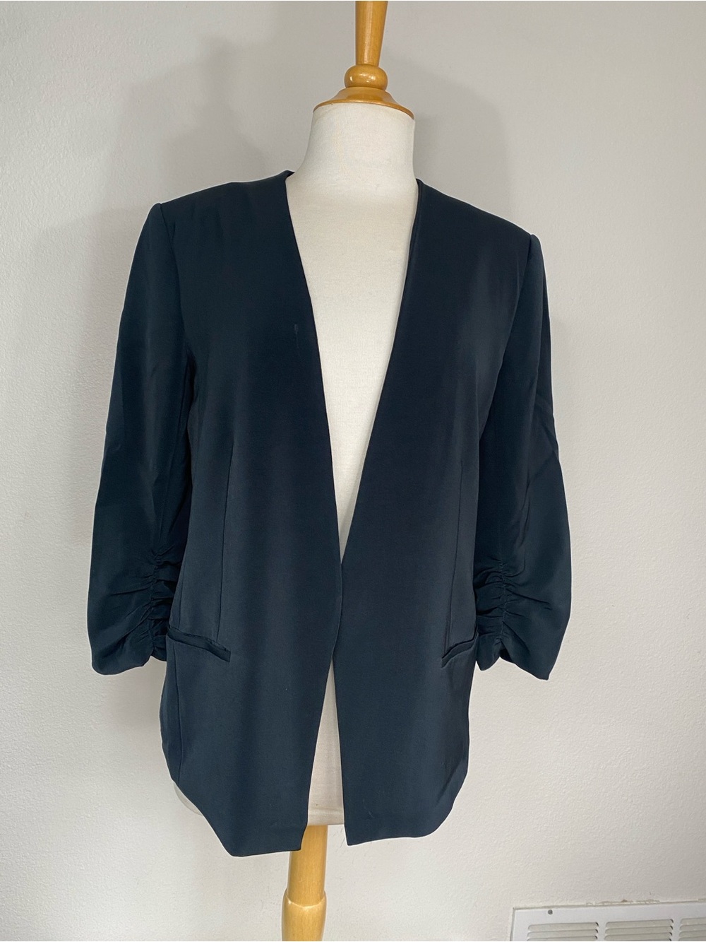 DKNYC Womens Black Open 3/4 Sleeve Blazer Size 6 Classic Preppy Corporatecore